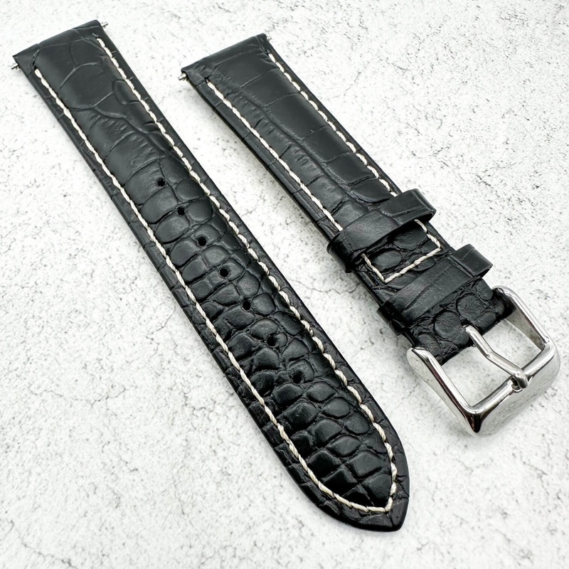 Alligator Grain Embossed Leather Watch Strap | BLACK | 18 20 22 mm