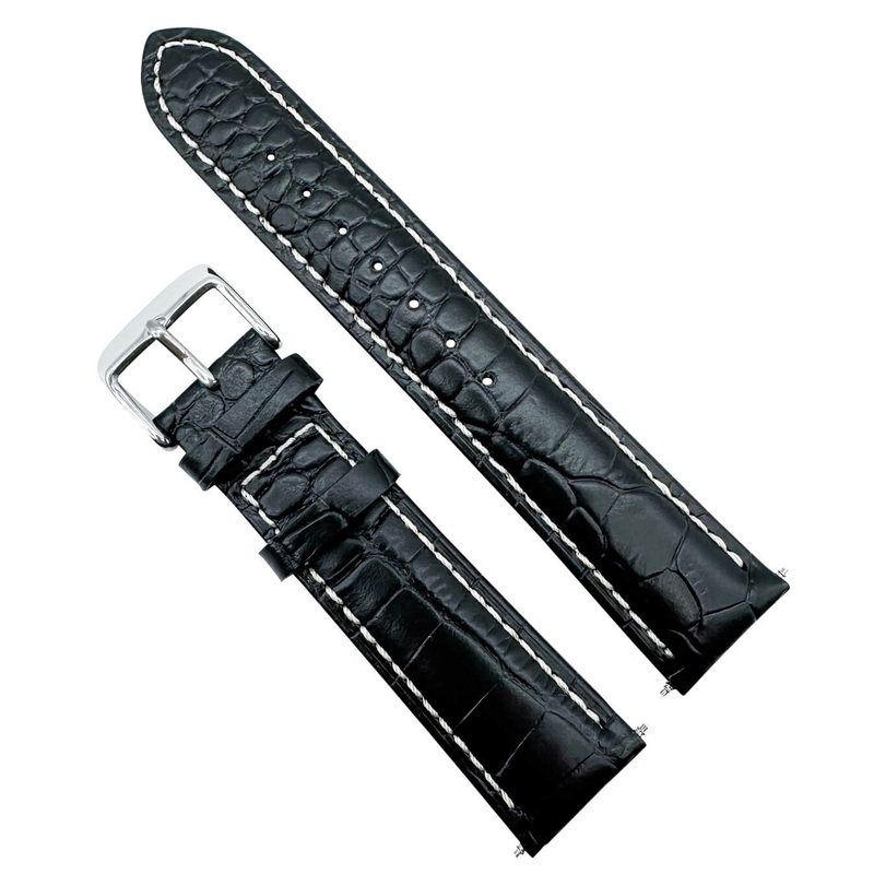 Alligator Grain Embossed Leather Watch Strap | BLACK | 18 20 22 mm
