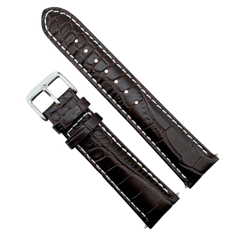 Alligator Grain Embossed Leather Watch Strap | DARK BROWN | 18 20 22 mm