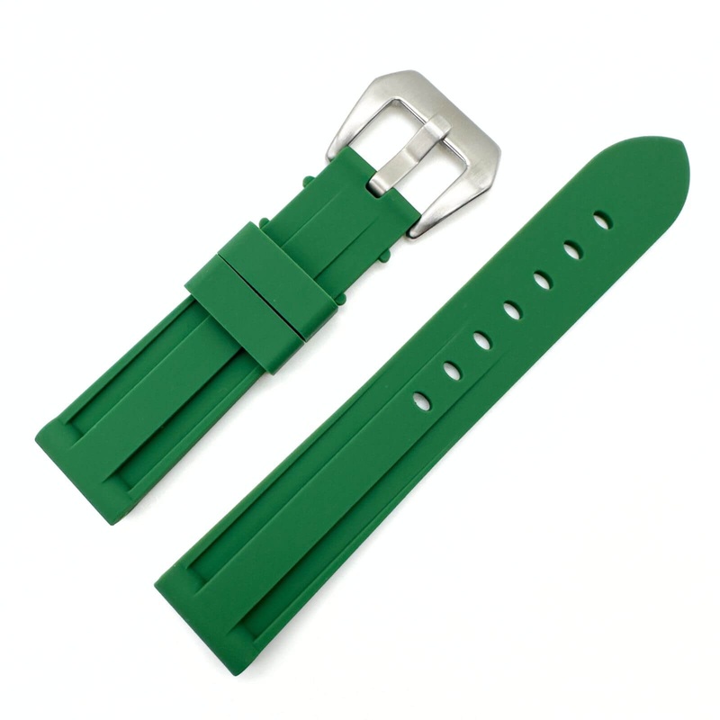 Big Steel Buckle Silicone Watch Strap | GREEN | 20 22 24 mm