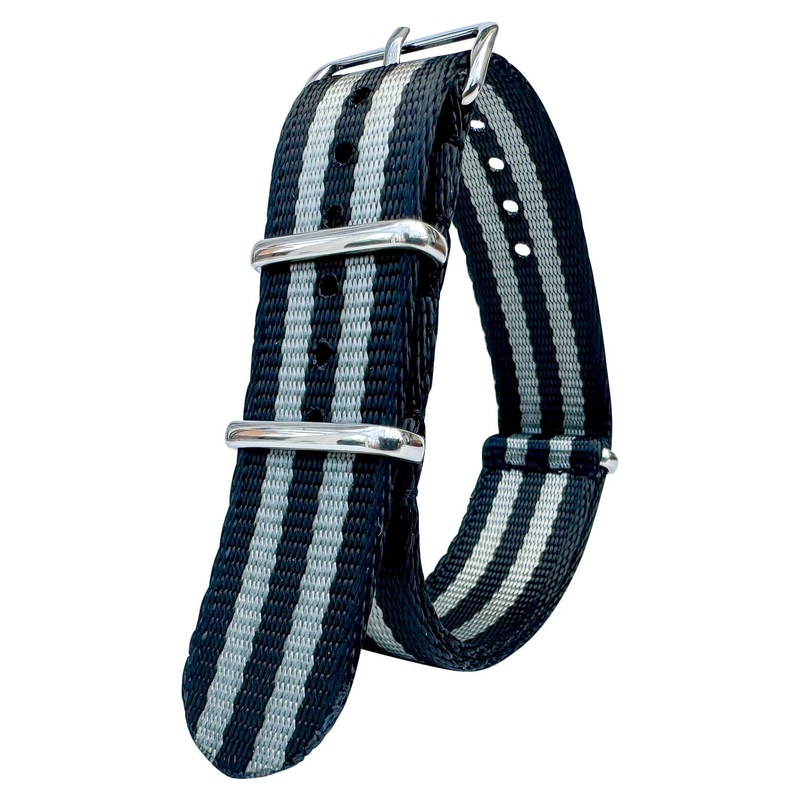 Seatbelt NATO Military Style Bond ‘Spectre’ Watch Strap | BLACK / GREY | 20 22 mm