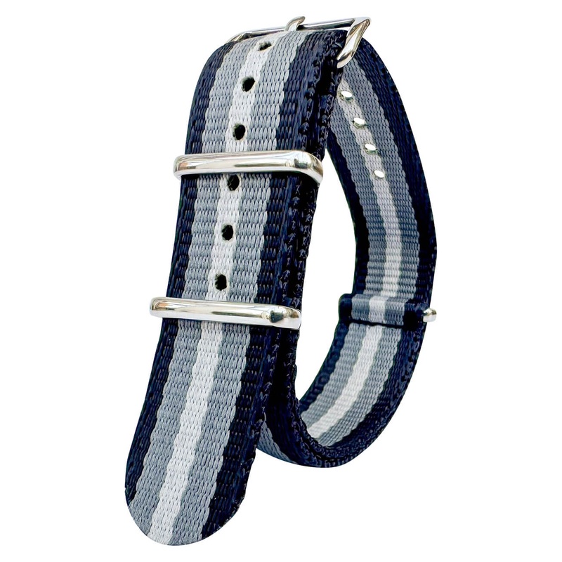Seatbelt NATO Military Style Watch Strap | BLACK / GREY / LIGHT GREY | 20 22 mm