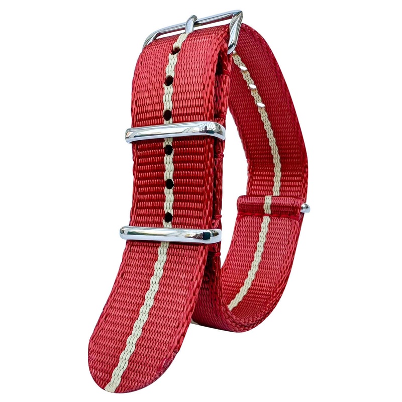 Seatbelt NATO Military Style Watch Strap | RED / BEIGE | 20 22 mm