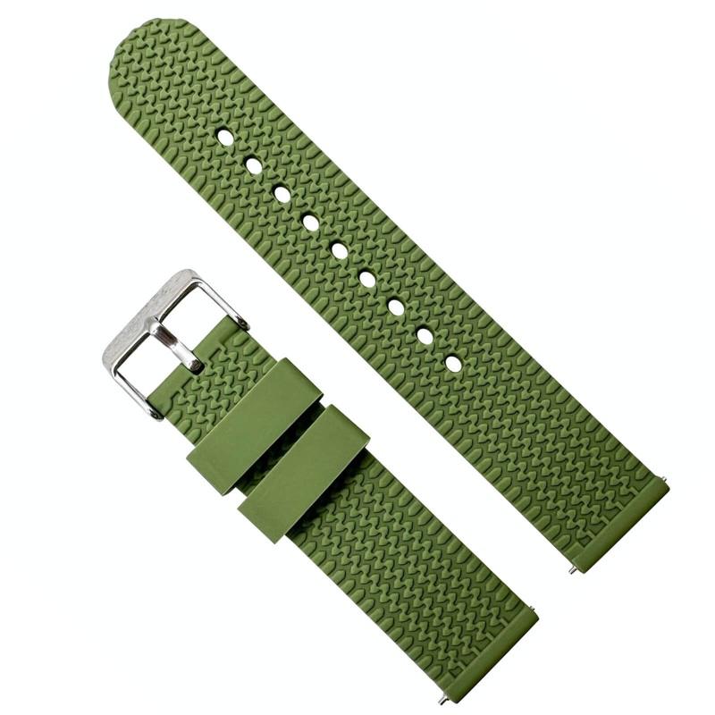Silicone Tyre Tread Quick Release Watch Strap | GREEN | 18 20 22 mm