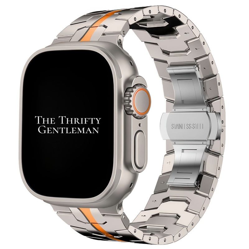 Titanium Style Metal Strap For Apple Watch | SILVER / ORANGE