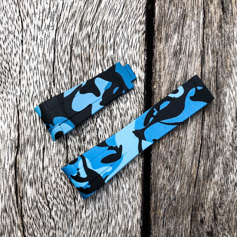 Aqua Series | Blue Camouflage Rubber Watch Strap For Rolex with Curved End