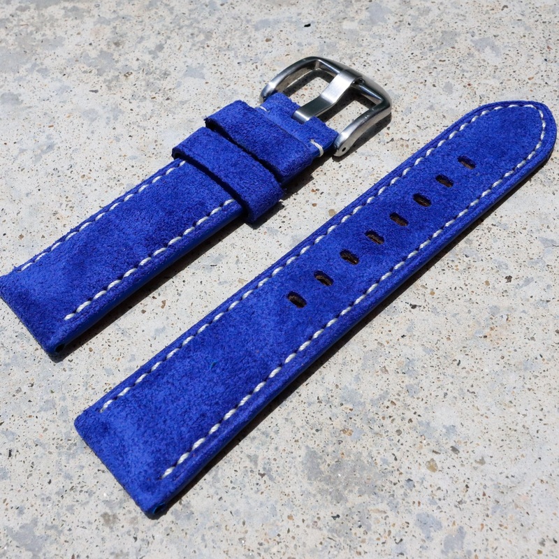 Cobalt Blue Suede w/ White Stitches | Calfskin Italian Leather Watch Strap