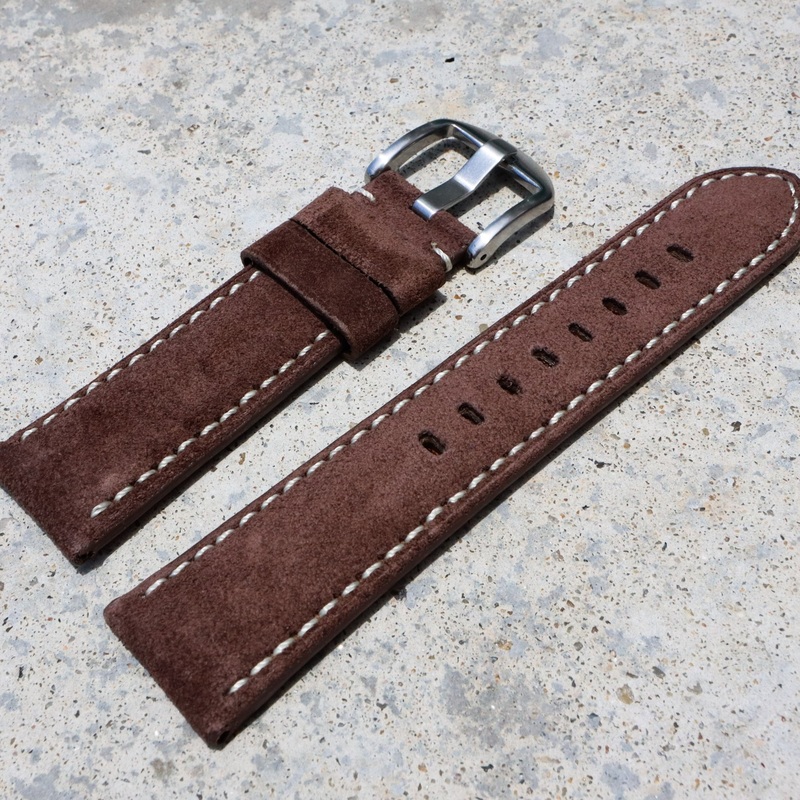 Mocha Brown Suede w/ White Stitches | Calfskin Italian Leather Watch Strap