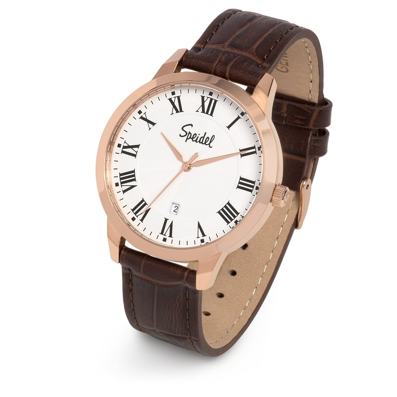 Men’s Leather Roman Numeral Watch Collection Rose Gold
