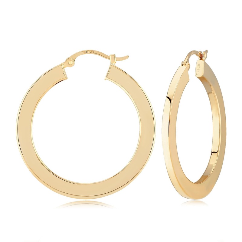 14k Gold 30mm Flat Hoop Earrings Gold