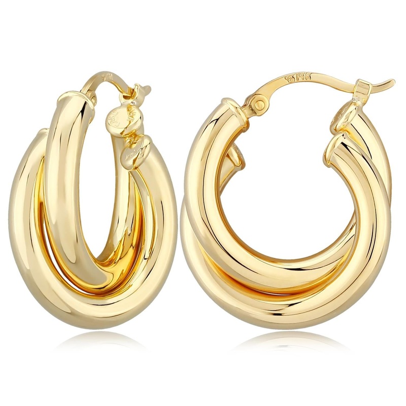14k Gold Double 3x18mm Tube Hoop Earrings Gold