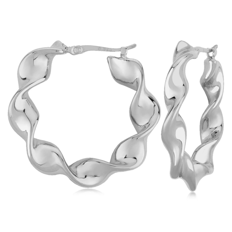 Sterling Silver Flat Twist Hoop Earrings Sterling Silver