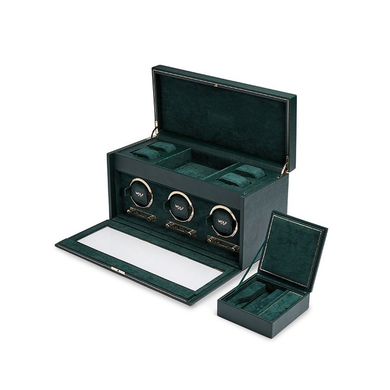 British Racing Triple Watch Winder With Storage Green