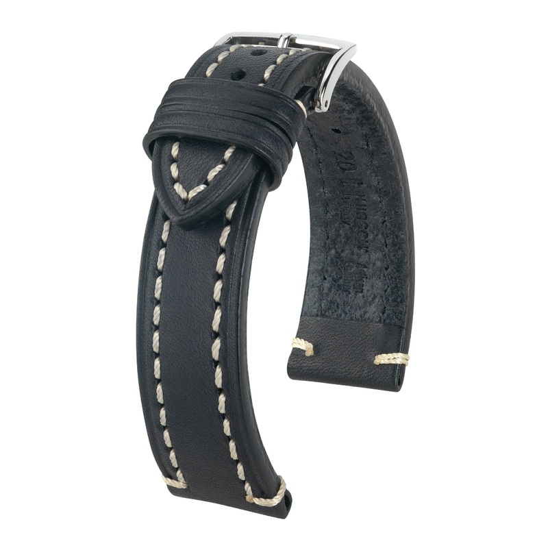 Long HIRSCH LIBERTY Saddle Leather Watch Band  1092 02 Black