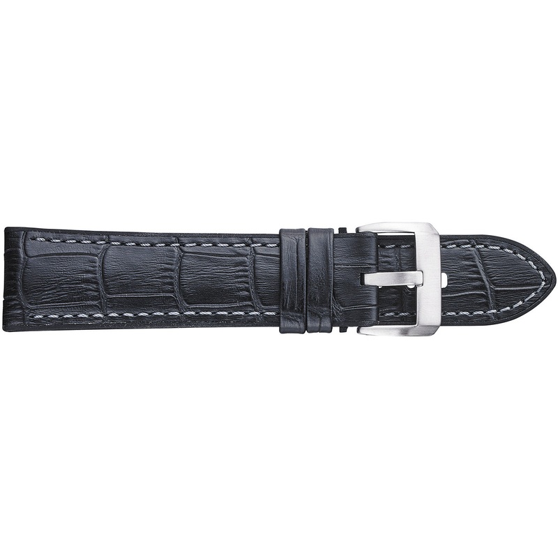 Alligator Embossed Leather Watchband with Silicone Lining  368 Black