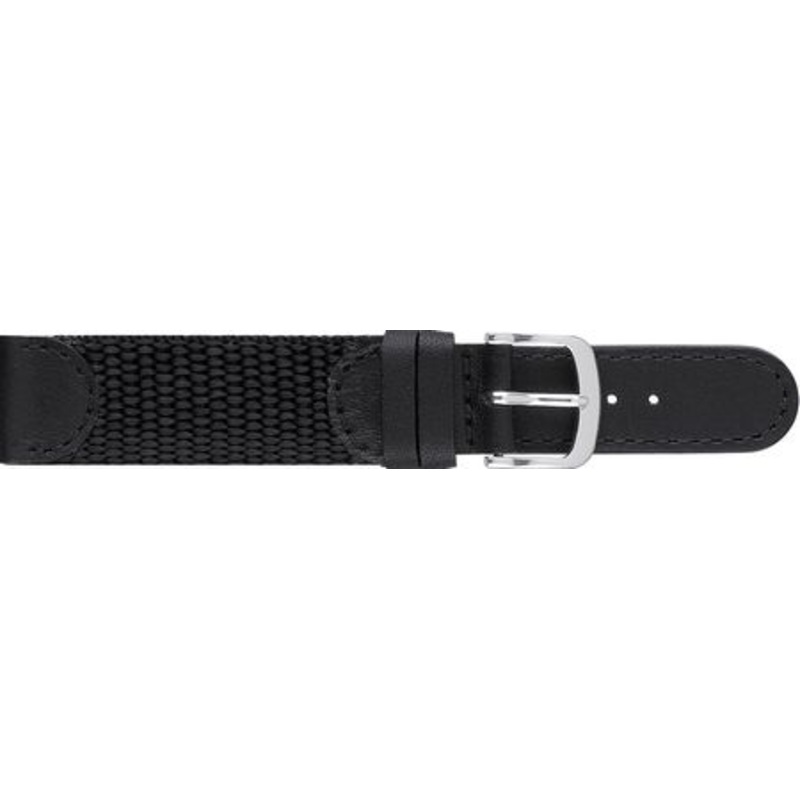Fleurus Swiss Army Style Mesh Watchband with Leather Ends  6785 Black