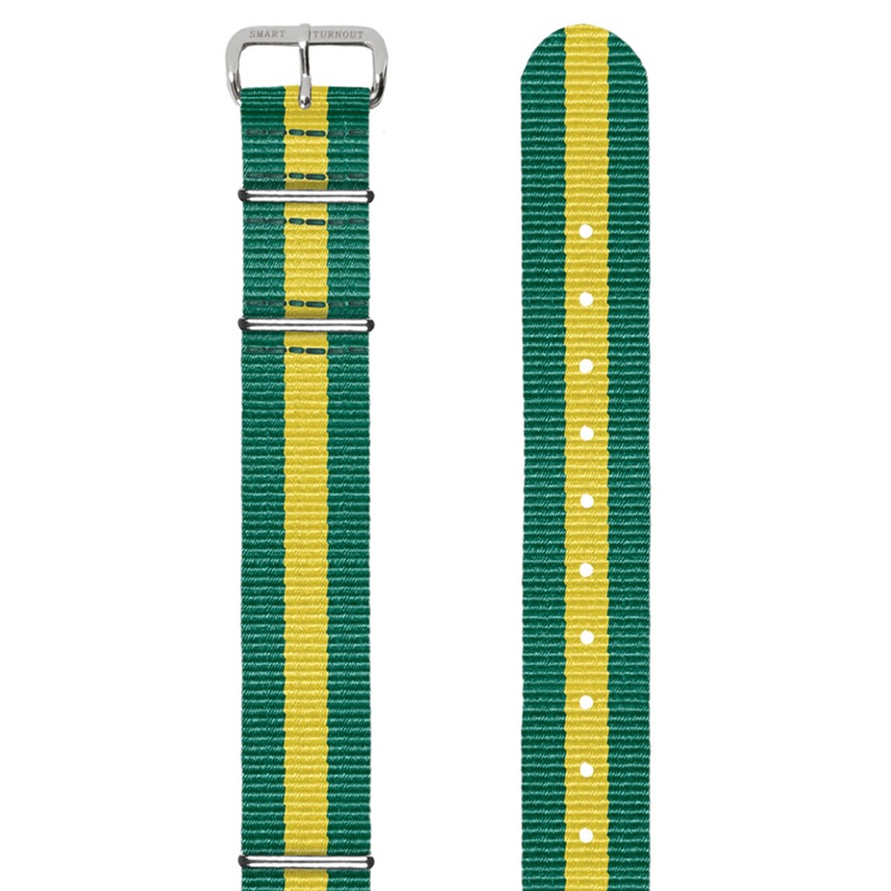 Green and Yellow Stripe 18mm NATO Watch Strap (Silver Fittings)