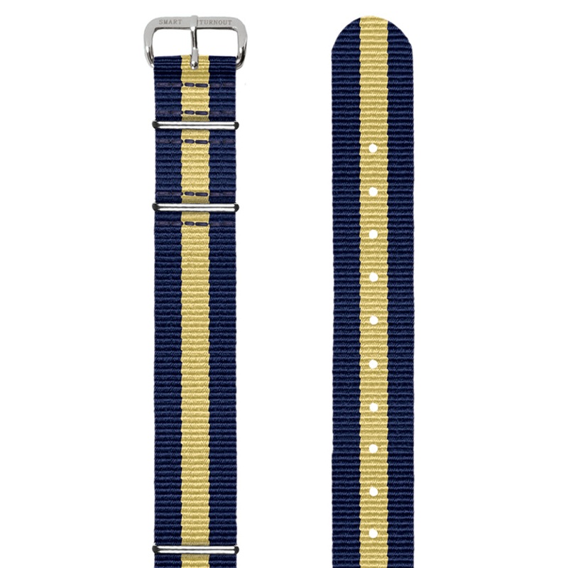 Navy Blue and Yellow Striped 20mm NATO Watch Strap (Silver Fittings)