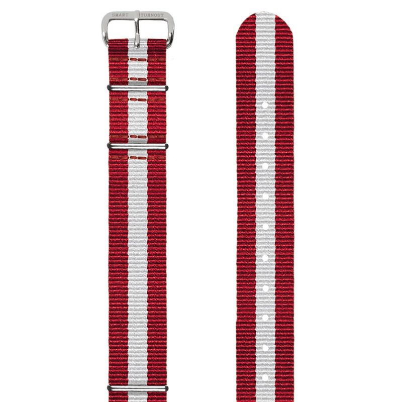 Red and White Striped 18mm NATO Watch Strap (Silver Fittings)