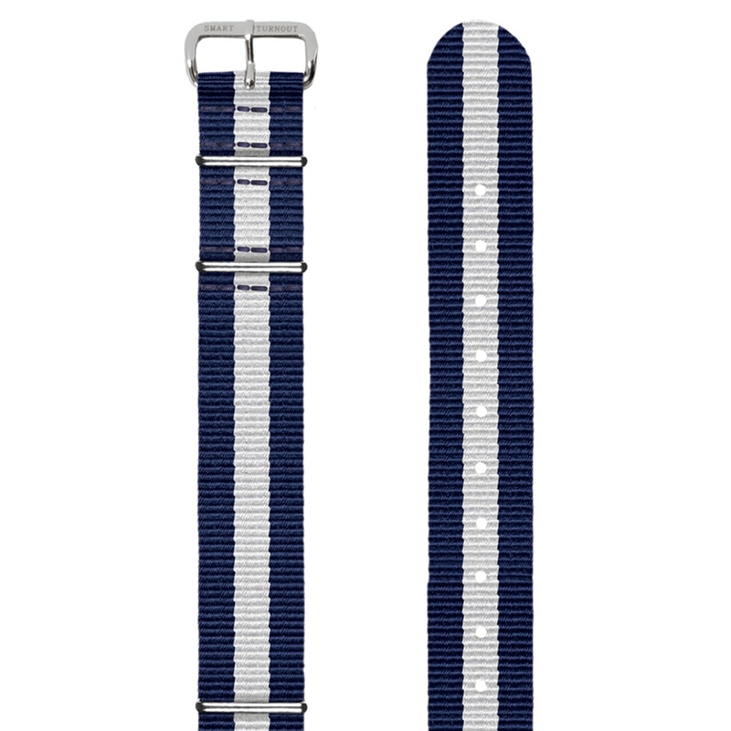 Navy Blue and White Striped 20mm NATO Watch Strap (Silver Fittings)