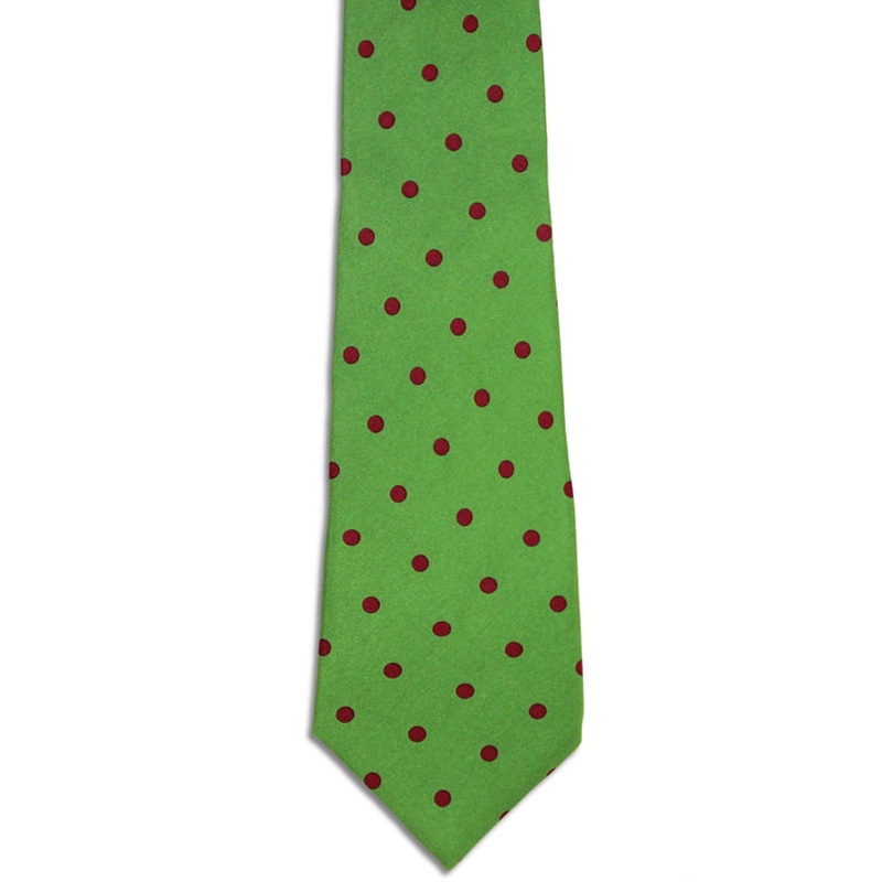 Apple Green and Raspberry Red Polka Dot Silk Tie