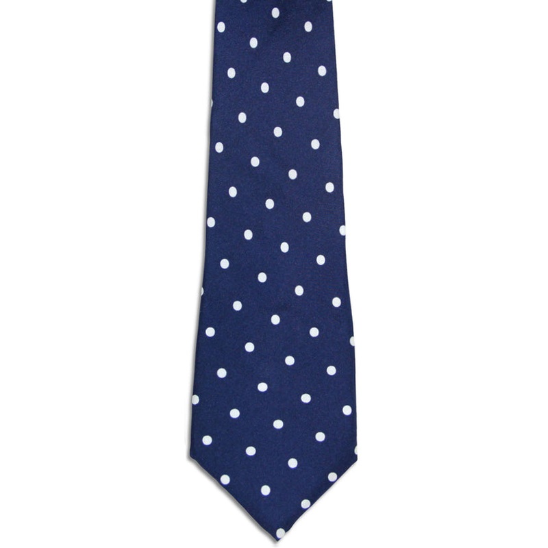 Midnight Blue and White Polka Dot Silk Tie