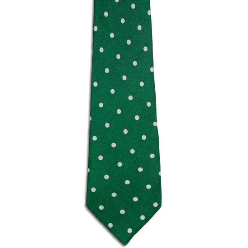 Pine Green and White Polka Dot Silk Tie