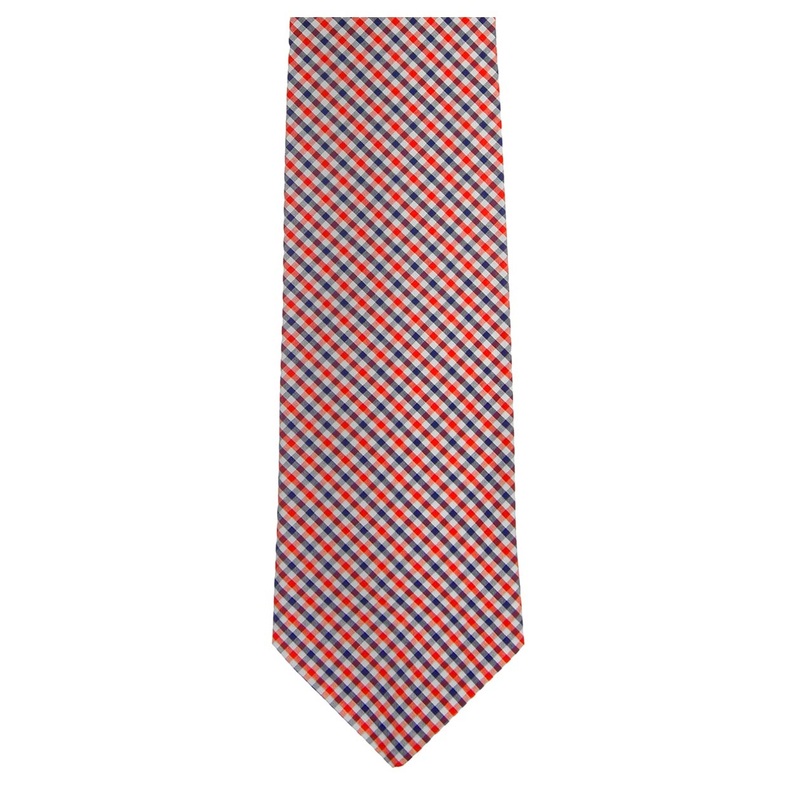 Red and Navy Checkered Cotton Summer Tie