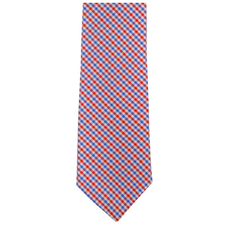 Royal Blue and Red Checkered Cotton Summer Tie