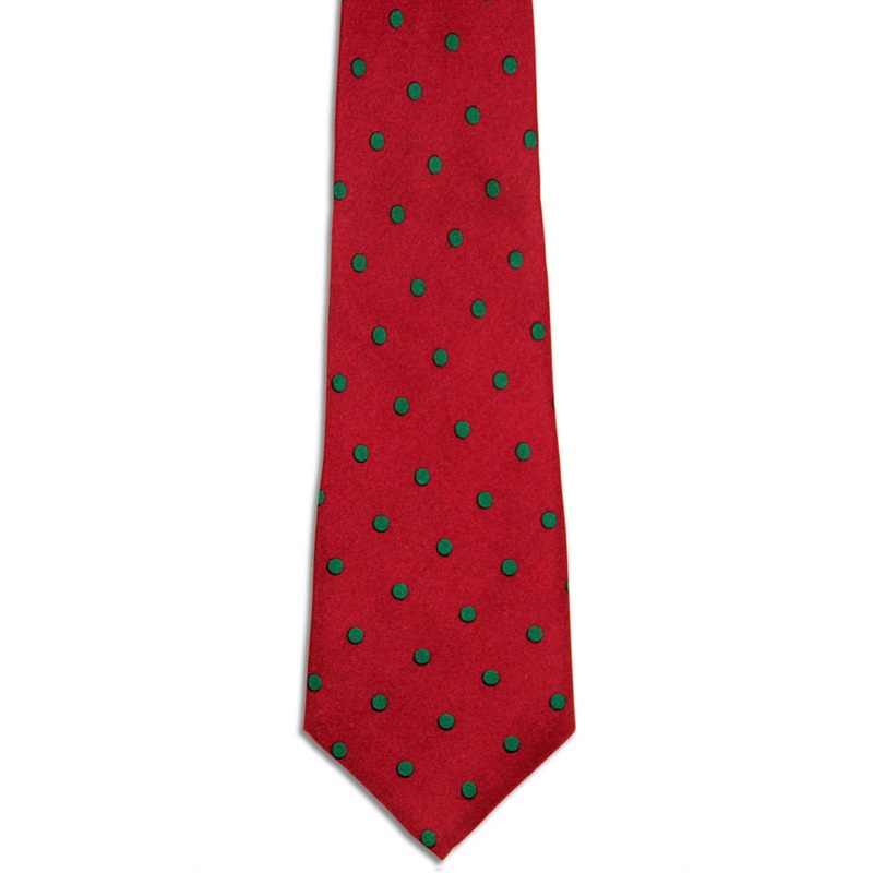 Carmine Red and Green Polka Dot Silk Tie