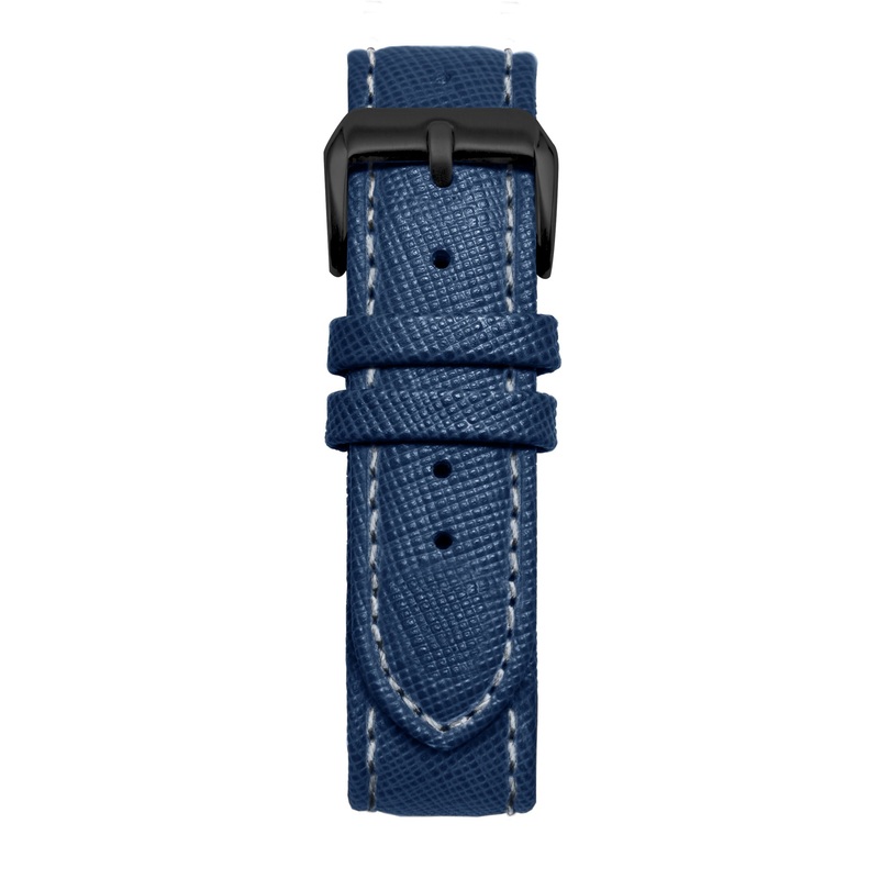 16′ Blue & White Saffiano Leather Strap Black