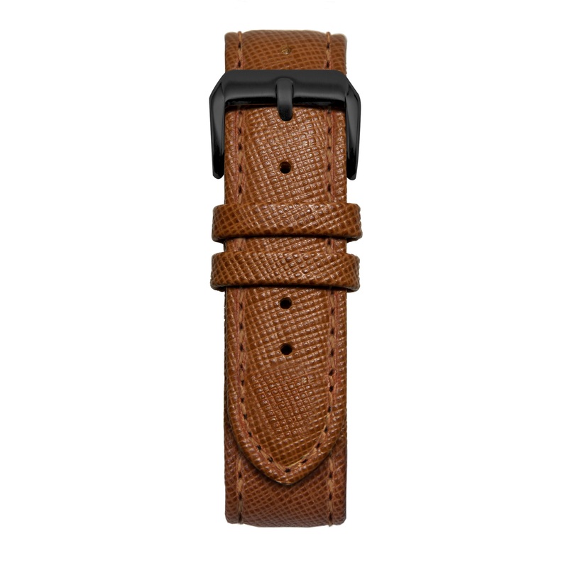 16′ Brown Saffiano Leather Strap Black