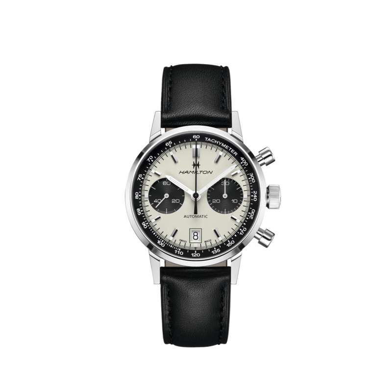 Hamilton American Classic Intra-Matic Chronograph Watch Automatic 40mm White Dial / Leather Strap