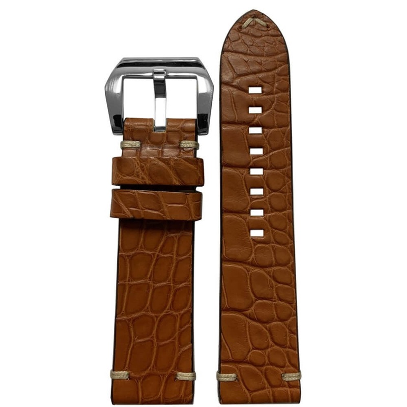 Alligator Watch Band | Flank Cut | Flat | Cognac | Minimal Stitch