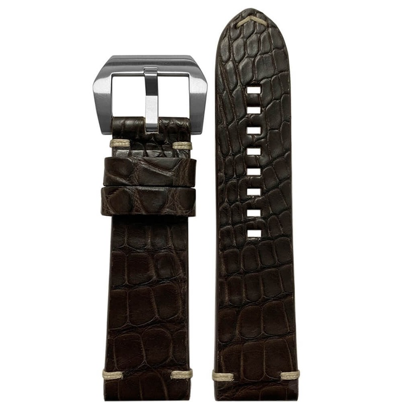 Alligator Watch Band | Flank Cut | Flat | Mocha | Minimal Stitch
