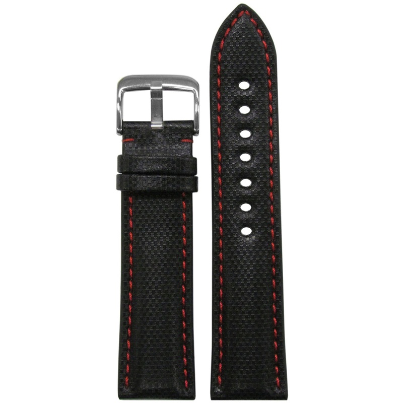 “KVLR” Style Synthetic Watch Band | Black | Red Stitch