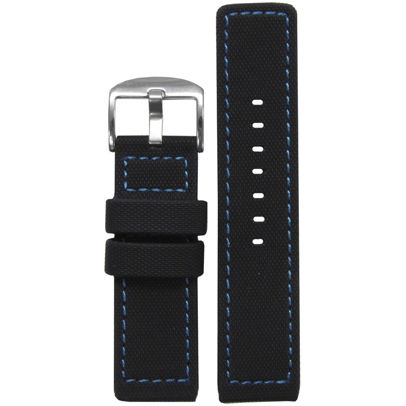 Black PU Ballistic Watch Band | Waterproof | Blue Stitching