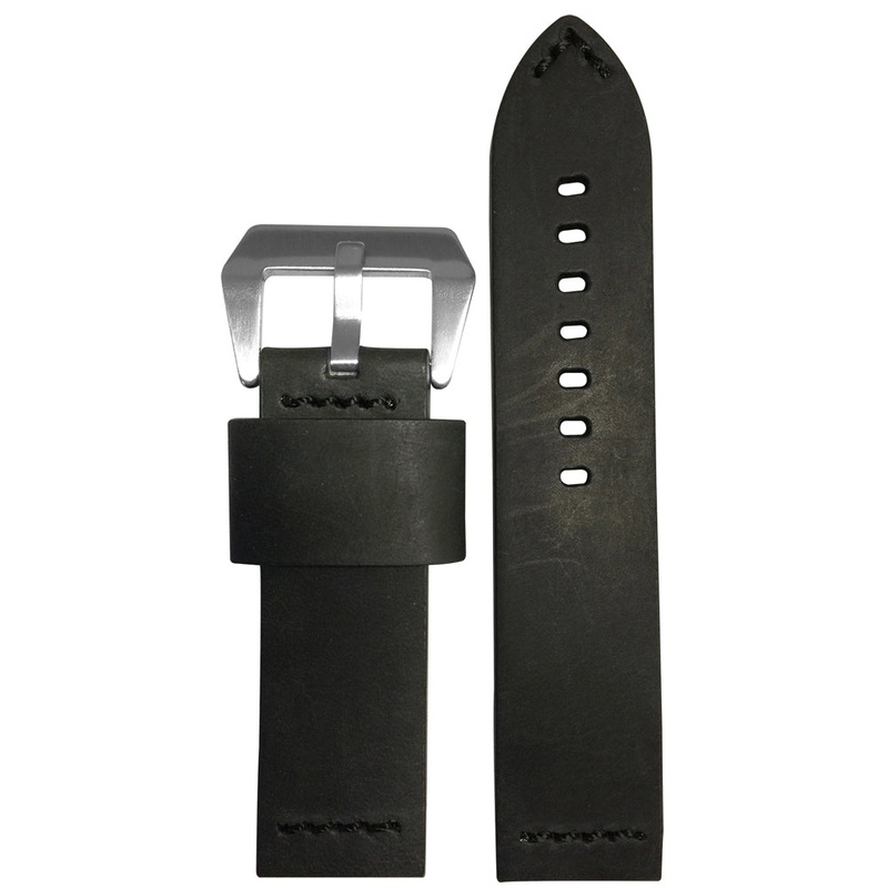 Vintage Leather “Miner” Watch Band | Charcoal | Black Stitch