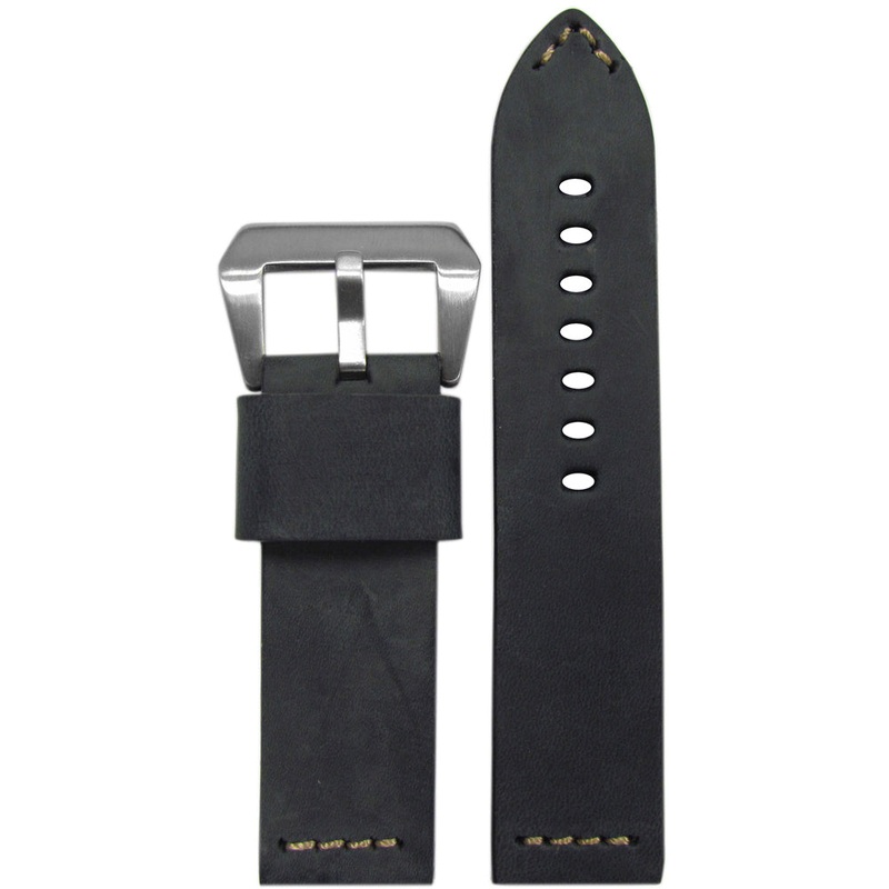 Vintage Leather “Miner” Watch Band | Charcoal | Carmel Stitch