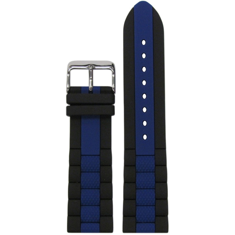 Black Oyster Silicone Watch Band | Diver | Blue Stripe | Hadley Roma MS3344