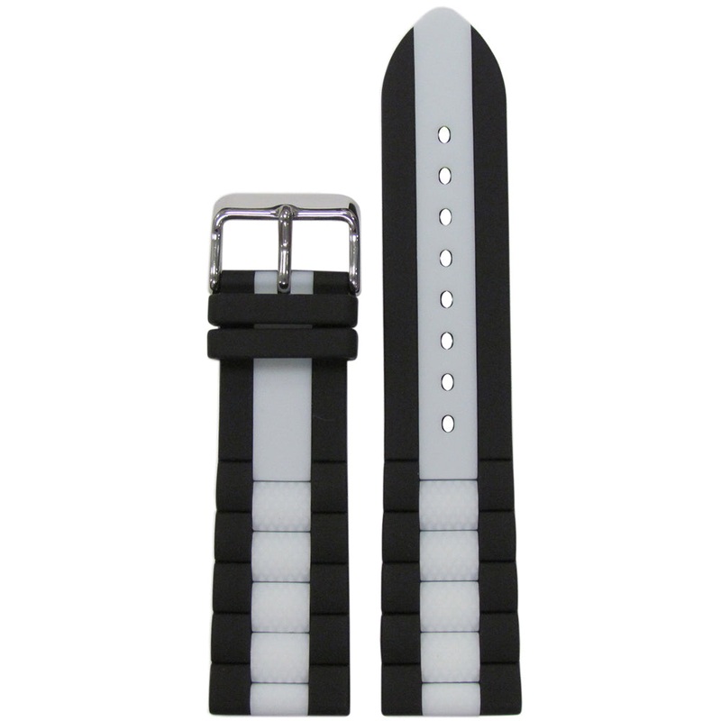 Black Oyster Silicone Watch Band | Diver | White Stripe | Hadley Roma MS3344