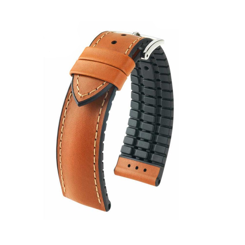 Vegetable Tanned Italian Calfskin Watch Strap | James | Golden Brown | Premium Caoutchouc Lining | Hirsch Performance Series