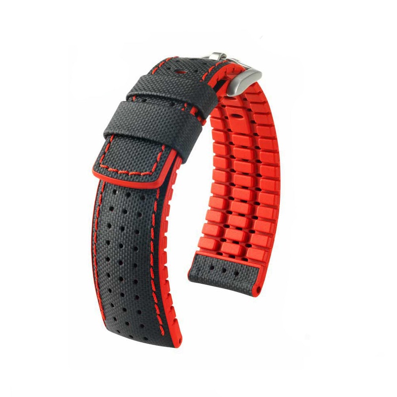 Black Italian Calfskin Watch Band | Robby | Red Backing, Siding & Stitching | Hirsch Performance Series