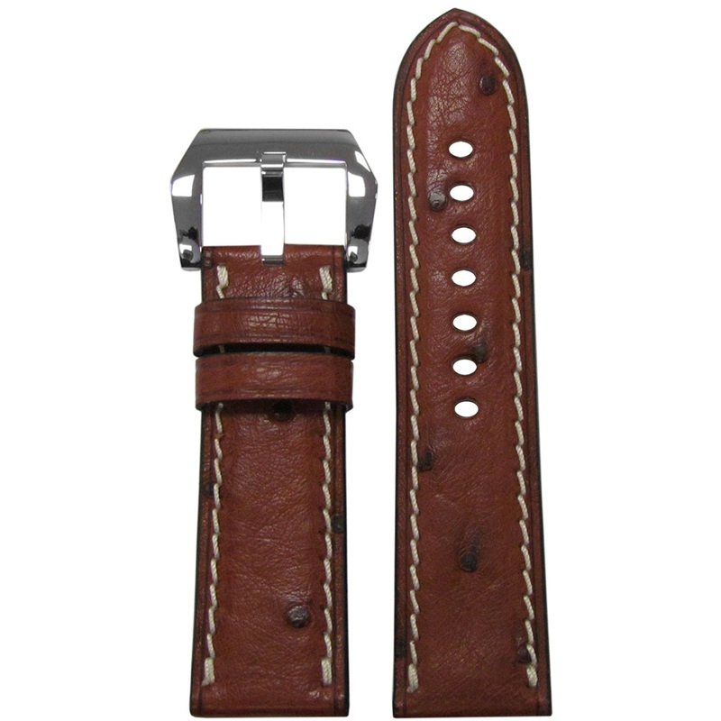“Le Jardin” Genuine Ostrich Watch Band | Mahogany | White Stitch