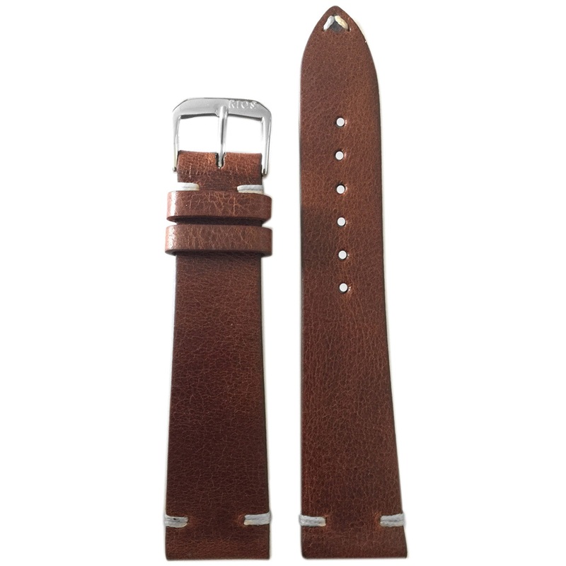 Vintage Leather Watch Band | Classic Brown | White Minimal Hand Stitch