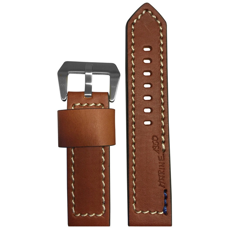 Vintage Leather Watch Band | “Marine 1950” | Brown | White Stitch