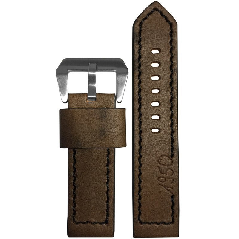 Vintage Leather Watch Band | “Marine 1950” | Dark Brown | Black Stitch