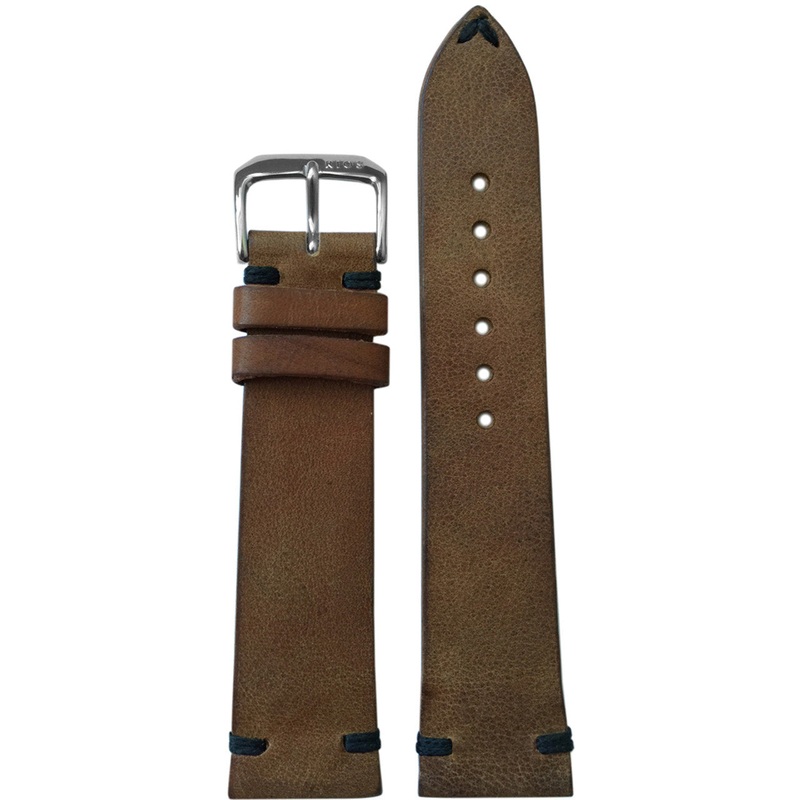 Vintage Leather Watch Band | Medium Brown | Black Minimal Hand Stitch