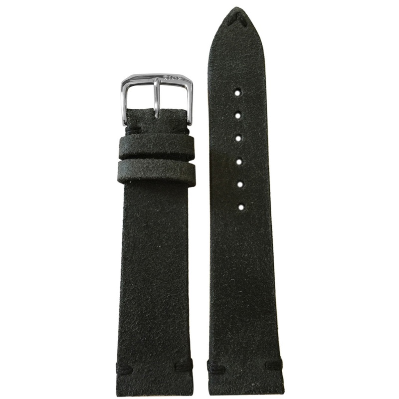 Vintage Leather Watch Band | Rough Black | Black Minimal Hand Stitch