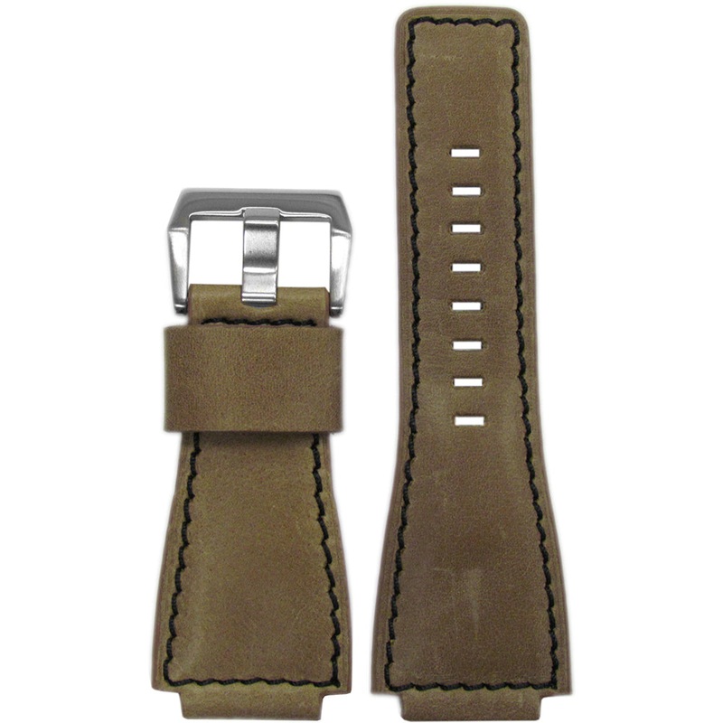 Vintage Leather Watch Band | Natural | Black Stitching | For Bell & Ross
